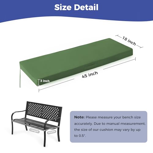 IPYNBAP Outdoor Bench Cushions for Outdoor Furniture, 45x18x3 Inch, Waterproof Bench Pillow, Fade Resistant Long Bench Seat Pads for Garden, Indoor, Porch Swing, Army Green - color: Army Green, size: 45×18×3 Inch