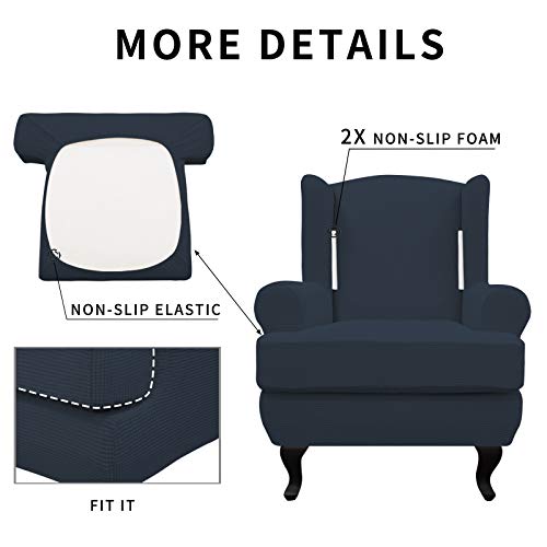 Easy-Going Stretch Wingback Chair Sofa Slipcover 2-Piece Sofa Cover Furniture Protector Couch Soft with Elastic Bottom, Spandex Jacquard Fabric Small Checks Dark Blue - color: Dark Blue