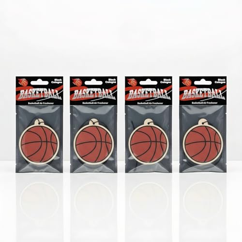 Basketball Car Air Freshener, 4-Pack, Long Lasting Black Cologne Scent, Basketball Gift for Players, Coaches & Fans, Sports- Inspired Hanging Car Accessories, Ideal for Cars, Lockers, Bags and more
