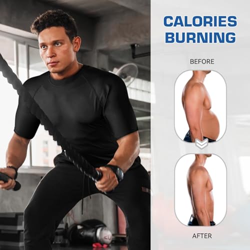 Cimkiz Men's Waist Trainer Sauna Suit Shirt, Gym & Exercise Compression Vest, Sweat-Boosting Workout Top - color: Blue, size: Small