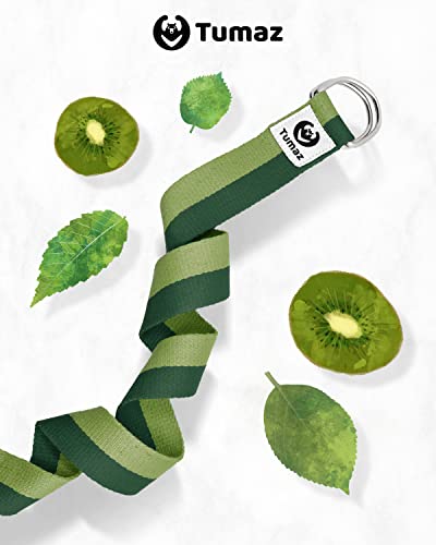 Tumaz Yoga Strap for Stretching with Adjustable D-Ring, 6/8/10 ft | Adjustable D-Ring | Soft Cotton Blend | 15+ Colors | Non-Elastic Yoga Belt for Pilates Stretching & Physical Therapy - color: 04. Army Green, size: 10 Feet (with Storage Band)