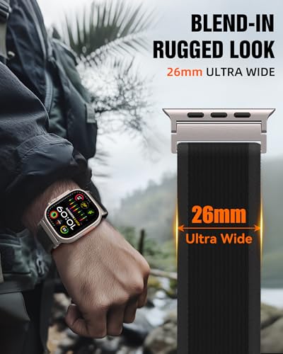 Trail Loop Nylon Sport Band Compatible with Apple Watch Ultra 3 2 Band for Men 49mm 46mm 45mm 44mm 42mm, Rugged Breathable Sport Adjustable Strap for iwatch bands Series 11/10/9/8/7/6/5/4, SE 3 2 1 - color: Black1(Silver)