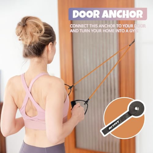 RitFit Single Resistance Exercise Band with Comfortable Handles - Ideal for Physical Therapy, Strength Training, Muscle Toning - Foam Padding Door Anchor and Starter Guide Included - size: 1-5lbs