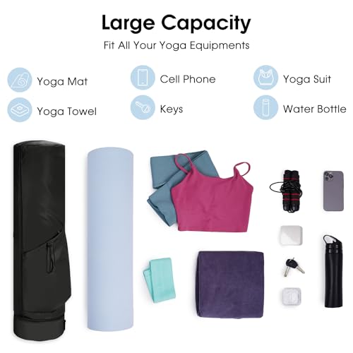 sportsnew Yoga Mat Bag, Full Zip Cargo Yoga Mat Carrier Bag with Drawstring Water Bottle Pocket and Bottom Wet Pocket, Exercise Yoga Mat Carrier Holder Multi-Functional Storage Bag Patent Pending - color: Black, size: Medium pocket