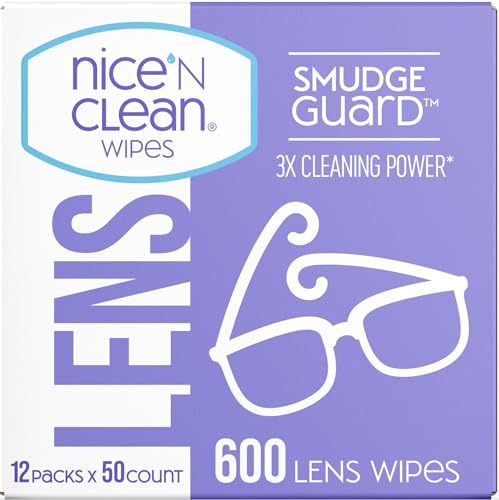 Nice 'N CLEAN SmudgeGuard Lens Wipes (600 Total Wipes) | Individually-Wrapped, Pre-Moistened, Ammonia-Free Lenses Wipes | Lens Cleaning Wipes for Eyeglasses, Camera Lens, Goggles, Sunglasses - size: 50 Count (Pack of 12)