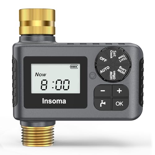Sprinkler Timer with Brass Inlet and Outlet, Programmable Water Timer for Outdoor Garden Hose, Hose Timers with Rain Delay/Manual/Auto Mode, Drip Irrigation and Lawn Watering System, 1 Outlet - size: 1 Zone-Brass Inlet Outlet