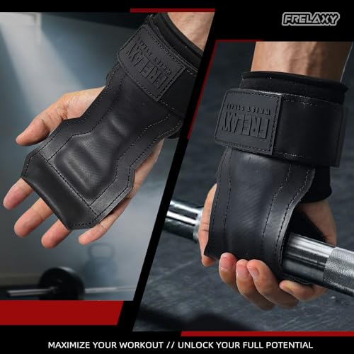 Frelaxy Lifting Wrist Straps, Rubber Weight Lifting Grips for Deadlifts | Non-slip rubber palm, Full palm protection, Neoprene wrist padding, Enhanced grip support, Pull ups rows lat pulldowns - color: Black