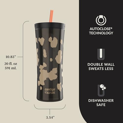 Contigo x Ally Love Shake & Go Tumbler, Autoclose Lid, Leak Proof, 20oz, Licorice - color: Licorice
