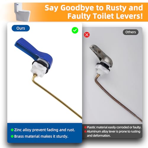 Hibbent Universal Metal Front Mount Toilet Handle Replacement Kit, Blue | Toilet Bowl Flush Handle with Solid Brass Toilet Flush Tank Lever, Stainless Steel Flapper Chains for Most Toilet Tanks - color: Blue, style: Upgraded Front Mount