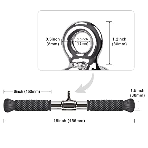 SELEWARE Rotating Straight Bar, Tricep Rope, Double D Row Handle, Rotating V Handle, Cable Machine Attachment with Non-Slip Soft Rubber Grip, Universal Attachment for Cable Machines - color: 18" Silver Rotating Straight Bar W/ Convex Rubber Handle