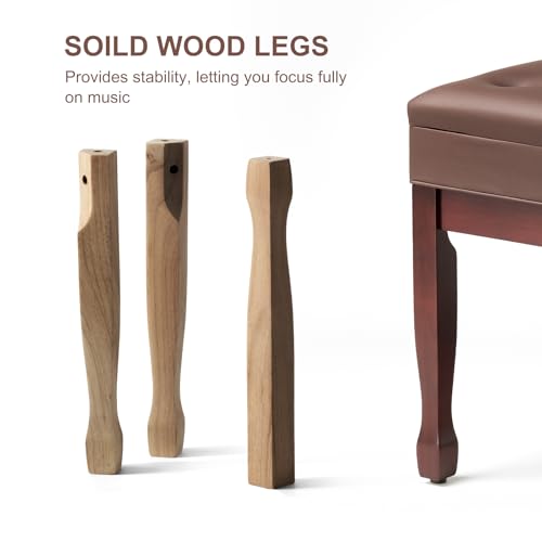 Adjustable Height Piano Bench Stool PU Leather Cushion Wooden Keyboard Seat with Music Storage (Brown) - color: Brown