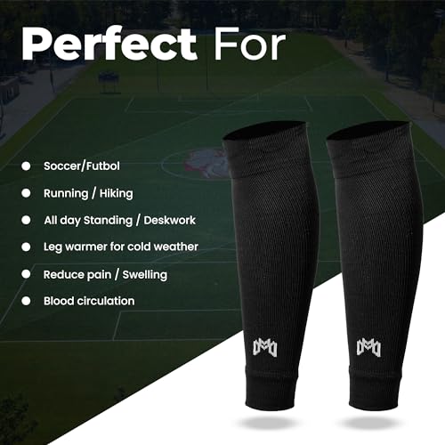 MediCaptain Pre Cut Soccer Sock Sleeves, Companion for Soccer Grip Socks, Securely Holds Shin Guards, Compression Leg Warmer - color: Black