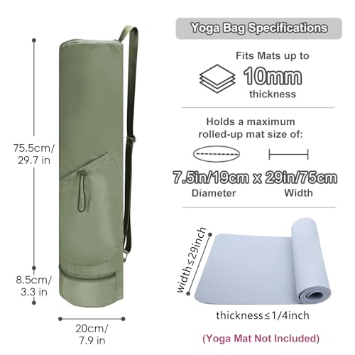 sportsnew Yoga Mat Bag, Full Zip Cargo Yoga Mat Carrier Bag with Drawstring Water Bottle Pocket and Bottom Wet Pocket, Exercise Yoga Mat Carrier Holder Multi-Functional Storage Bag Patent Pending - color: Army Green, size: Medium pocket