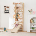 6-in-1 Swedish Ladder Wall Gym, Indoor Kids Playground with Swing, Rope Ladder, Pull-Up Bar, Slide, Gymnastic Rings, Wooden Wall Mounted Indoor Play Set for Kids & Adults (Style A)