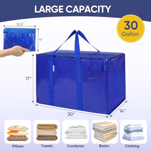 TICONN 2 Pack Extra Large Moving Bags with Zippers & Carrying Handles, Heavy-Duty Storage Tote Moving Boxes for Space Saving (2 PK, 30 Gallon) - color: Blue-30 Gallon, size: 2 Pack