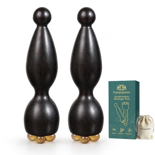 Eye Massage Tool, 2pcs Sandalwood Eye Massager Tool with 5 Smooth Horn Beads, Dual-End Eye Roller Tool for Puffy-Looking Eyes, Eye Massage Stick for Face and Under Eye Self Care - color: Black Wood Tone