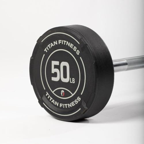 Titan Fitness Rubber Curl Fixed Barbells, Pre-Loaded Weight Bar for Strength Training & Weightlifting - color: Straight Fixed Barbell, size: 50 LB