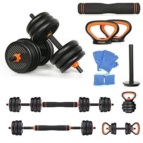 4 in 1 Adjustable Dumbbell Weight Set for Home Gym, 44 Lbs Free Weights Dumbbells Set with Connector Used as Barbell Kettlebells Push up Stand, Non-Slip Handle, for Men Women