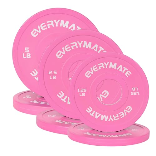 EVERYMATE Change Weight Plates 1.25LB 2.5LB 5LB Set Fractional Olympic Bumper Plates for Cross Training Steel Insert Strength Training - color: 17.5LB(1.25+2.5+5), size: Pink