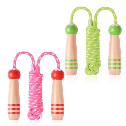 Jump Rope for Kids, Lorvain Adjustable Skipping Rope, Kids Jump Ropes with Wooden Handle for Girls Boys, Weighted Jumping Ropes for Fitness Workout Exercise Outdoor Fun Activity - color: Green&Red-2pcs