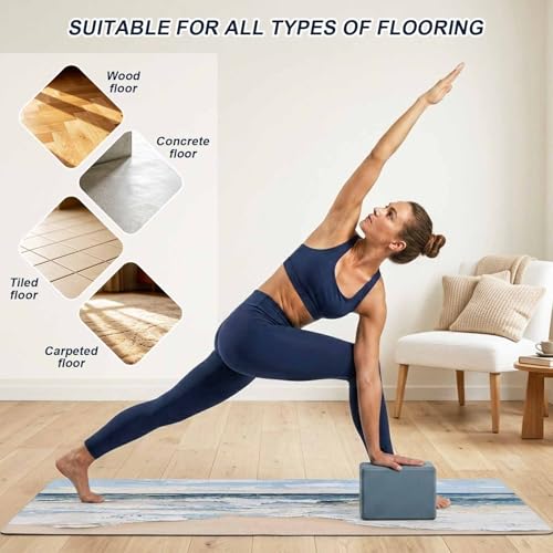 Yoga Mat Brown Black Non Slip Exercise Mat with Carrying Strap and Storage Bag Boho Style Fitness Mat for Yoga, Pilates, Stretching and Floor Workouts - color: Blue, size: 72x24in