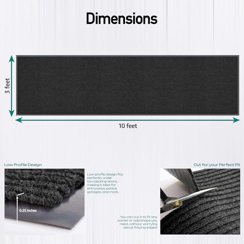 MaxMat® Commercial Grade Entry Mat, 3 x 10 Feet, Black, MXM-RIB0310BK | Heavy Duty, Large Sizes, Indoor/Outdoor, Waterproof, Low-Profile - color: Black, size: 3 x 10 feet
