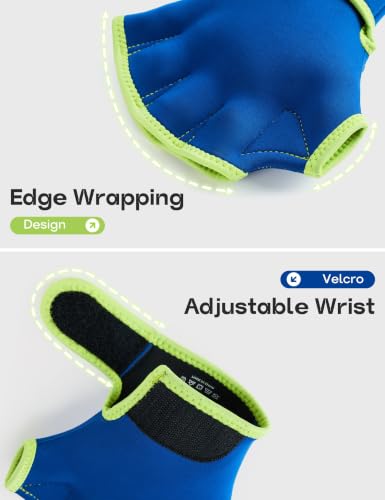 FitsT4 Sports Aqua Gloves Webbed Paddle Swim Gloves Fitness Water Aerobics - color: Blue/Neon Yellow, size: Medium