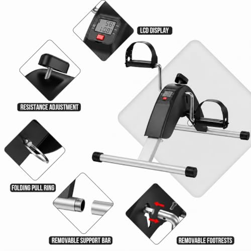 Under Desk Bike Pedal Exerciser for Leg & Arm | Foldable Mini Exercise Bike with LCD Display for Home & Office - color: BLACK
