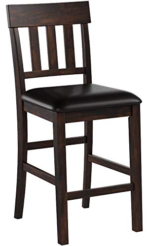 Signature Design by Ashley Haddigan Upholstered Barstool, 2 Count, Slat Back Design, Cushioned Seat, Wood, 25.5" H, Dark Brown | Easy-clean faux leather cushioned seat, Casual farmhouse wood slat back design, 25.6-inch seat height for kitchen islands - co