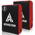 Martial Arts Kicking Shield Pad for Muay Thai, Taekwondo Football, Basketball, Hockey Training, 12x16in Denser Foam High-Density PU Leather Cover - color: Red Shield x2