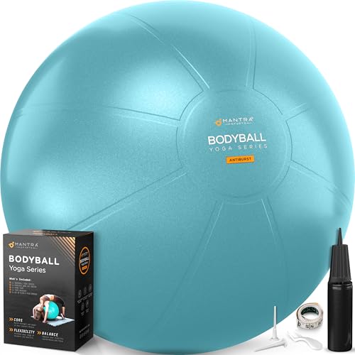 Exercise Ball – Yoga Ball for Pilates & Fitness - Birthing for Pregnancy, Stability, Core, Balance, Therapy for Physical Rehab, Workout for Home Gym & Office Chair, Fast Pump Included - color: TURQUOISE, size: L (for Height 5'4" - 5'10")