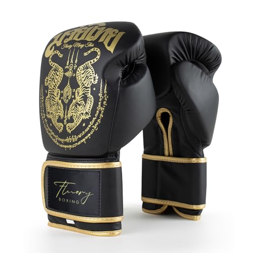 Boxing Gloves, Symmetrical Design with Two Tigers, Training Gloves - color: Black, size: 12-oz