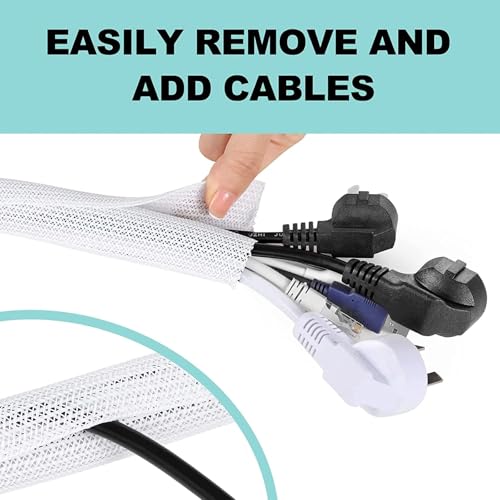 AGPTEK Cable Sleeve Cover, 2Pack 5ft - 1.8 inch Desk Cord Organizer Cable Hider, Home Office Wire Management Computer TV Wire Loom Tubing, Pet Proof Cord Protector, from Cat Dog Chewing, White - color: White, size: 1.8"-10ft