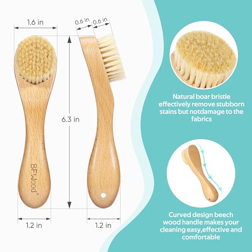 BFWood Laundry Stain Brush, Natural Soft Boar Bristles, Removes Tough Stains from Delicate Fabrics Like Knits, Cotton, and Linens, Gentle on Fabrics, No Damage - style: Round