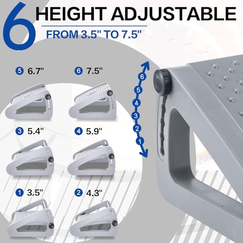 Foot Rest for Under Desk at Work - Six Heights Adjustable Under Desk Footrest - Ergonomic Foot Stools for Under Office Desks - Desks Foot Rest with Massage Rollers - Leg Rest for Chair (Gray) - color: Gray
