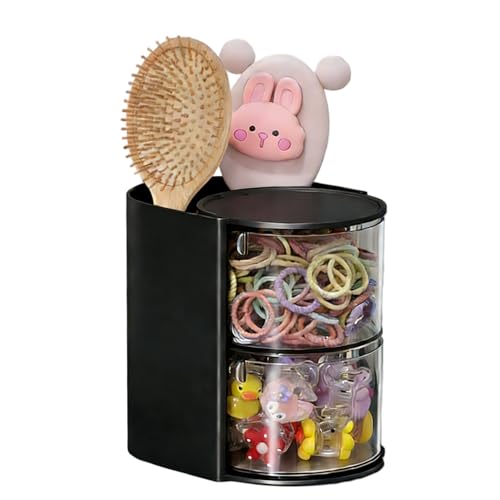 Azurphoric Hair Accessories Organizer with Hair Brush Holder, Rotatable Makeup Brush Holder for Necklaces, Earring, Bracelet, Ring, Makeup Brushes, Hair Clip and Hair Accessories (Black, 2-Layer) - color: Black, size: 2-Layer