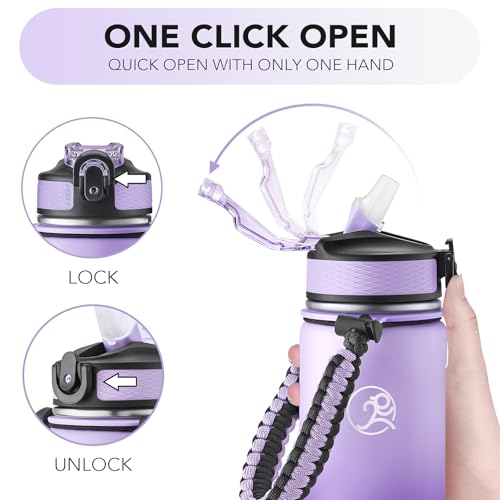GOSWAG 24oz Insulated Stainless Steel Travel Water Bottle, 2 Lids | with straw and no straw, Paracord handle, Double-wall vacuum keeps drinks cold or hot, Leakproof tumbler - color: Pink-Purple Ombré