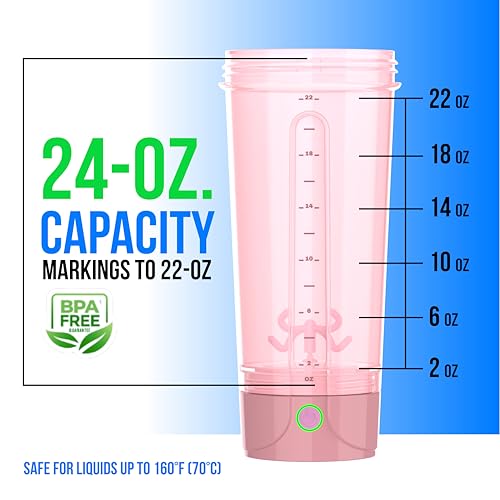 VELOMIX Electric Protein Shaker Bottle - 24 oz | USB-C Rechargeable | Leak Proof Shaker Cups for Protein Shakes | Portable Blender for Shakes and Smoothies (Electric - Pink) - color: Electric - Pink