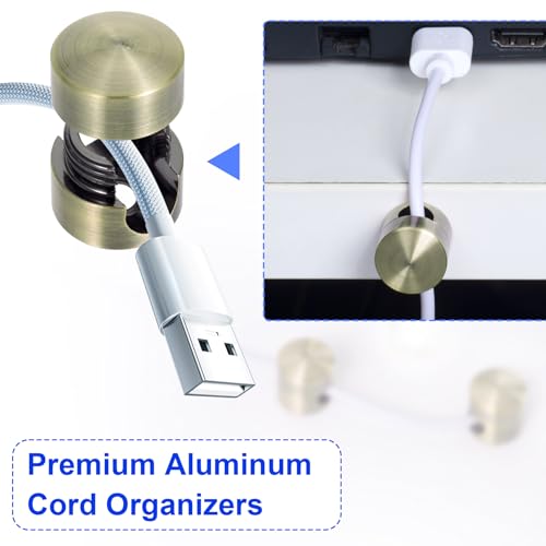 SmallCat 3 Sets Charger Holders for Cords, Gold/Silver/Antique Copper Adjustable Cable Anchor Holders, Adhesive Metal Cord Clips, Cable Management Wire Organizers for Desk, Office, Nightstand - color: Gold, Silver, Antique Copper, size: 3 Sets