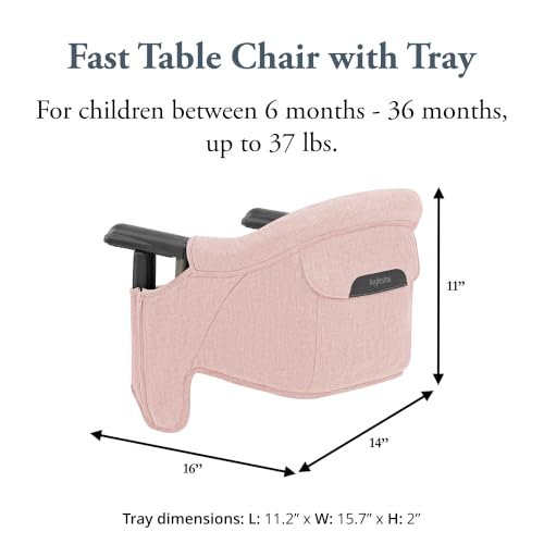 Inglesina Fast Table Chair - Powder Pink + Fast Dining Tray - Portable Baby High Chair for Babies & Toddlers up to 37 lbs - Fits Tables 0.8''-3.5'' Thick - Compact, Easy to Use - Travel Bag Included - color: Powder Pink, style: Chair with tray
