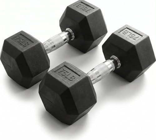 5-100 lb Rubber Hex Dumbbell Set | Heavy-Duty Free Weights for Home Gym Strength Training, Muscle Building & Full Body Workouts, No Rack Included - size: 75 lb, Pair