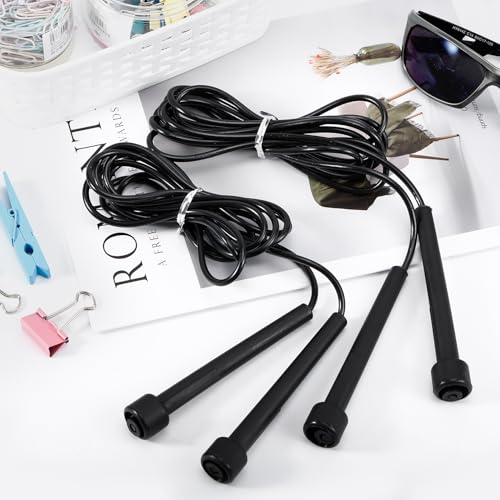 10 Pack Jump Ropes for Kids, PVC Skipping Rope with Plastic Handles, Adjustable Jumping Ropes for Fitness Exercise, Lightweight Speed Rope for Women Men Training Racing, Black