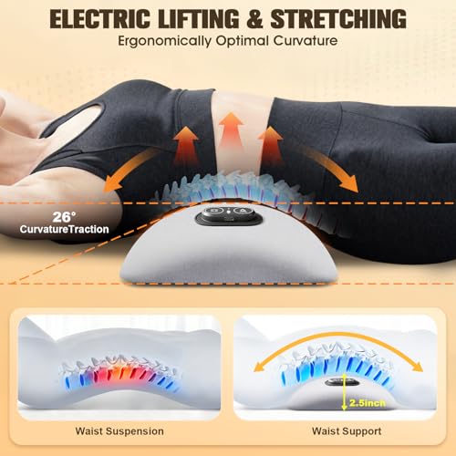 FunBy 3-in-1 Electric Lumbar Support Pillow,Triple Fusion Back Massager with Heat,Vibration&Traction,Back Support Pillow for Bed and Chair,Lumbar Support Pillow for Lower Back Pain Relief-LightGray - color: Lightgray