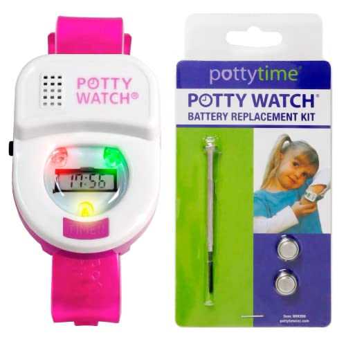 Potty Watch for Kids Potty Training - Potty Training Watch with Battery Replacement Kit - Potty Watch with 3 Fun Flashing Lights and Music - Potty Watch Remind Kids Every 30, 60 or 90 Minutes, Pink - color: Pink, size: Watch + Battery Replacement Kit