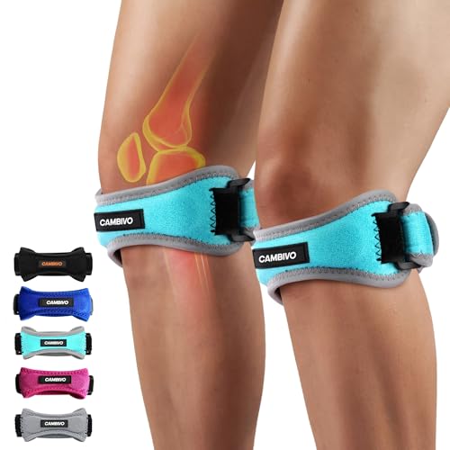 CAMBIVO 2 Pack Patella Tendon Knee Straps, Knee Brace for Women & Men with Extra Straps, Patella Bands for Pain Relief, Osgood Schlatter, Jumper’s Knee, Tendonitis, Running, Basketball, Volleyball - color: Lake Blue