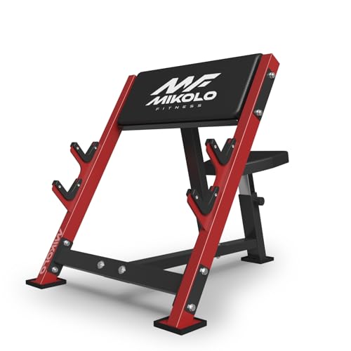 Mikolo Preacher Curl Bench, Seated Arm Isolated Barbell Dumbbell Bicep Station, Bicep Curl Machine with 2 Bar Holders for Home Gym - color: RED