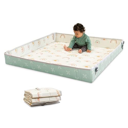 Infantino Foldable Foam Play Mat Reversible 57x57 in, Rainbows | Reversible design with two sides to play, Lightweight & portable, Water-resistant & wipeable, Folds flat for easy storage - style: Rainbows