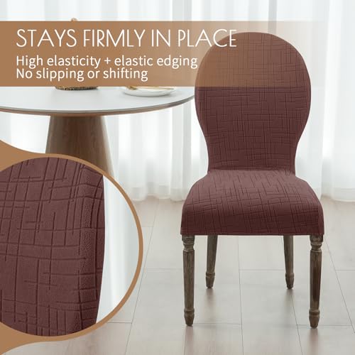 Round Back Dining Chair Cover Set 2/4/6, Curved Back Chair Covers Stretch Armless Dining Chair Slipcovers Mid Century Modern Chair Seat Protector for Kitchen, Home and Banquet (Coffee, Set of 2) - color: 2-coffee, size: Set of 2