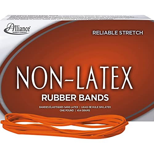 Alliance Rubber 37176#117B Non-Latex Rubber Bands, 1 lb Box Contains Approx. 250 Bands (7" x 1/8", Orange) - size: 7 x 1/8 Inches