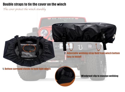 Small Winch Cover, Weather Resistant Dustproof Cover Ideal for Electric Winches 2500 to 5500 lbs, Heavy Duty Waterproof UV-resistant Winch Protective Cover, Indoor/Outdoor Use